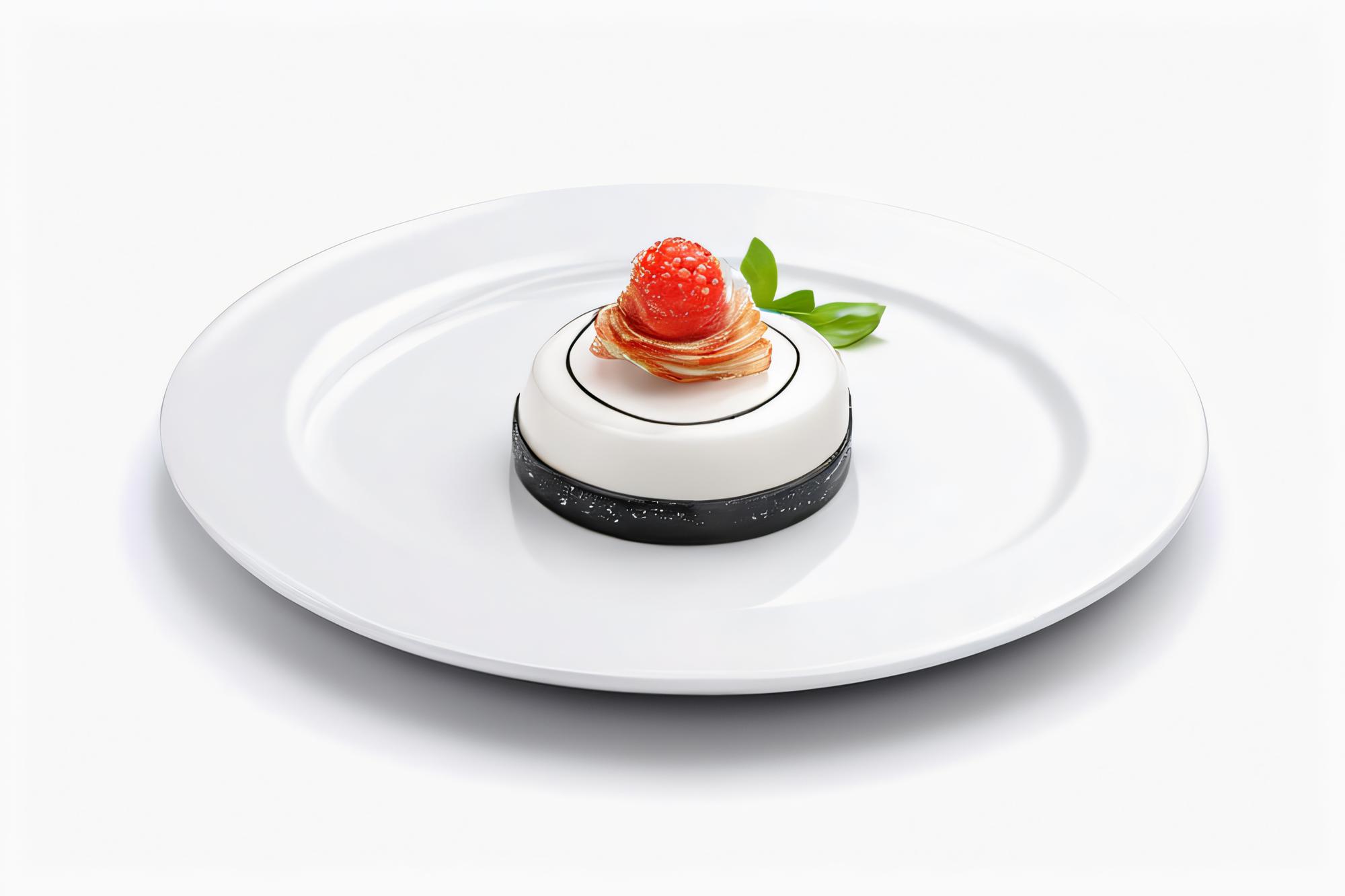 A finished plated dessert with futuristic plating